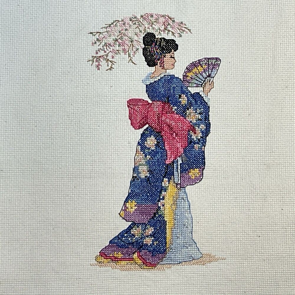 Dimensions Gold “Elegant Geisha” Cross Stitch Mostly Completed Unframed Japanese